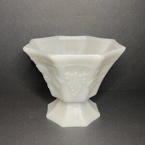 Vintage White Milk Glass Fruit Compote Design Wide Mouth Pedestal Bowl Vase 5"